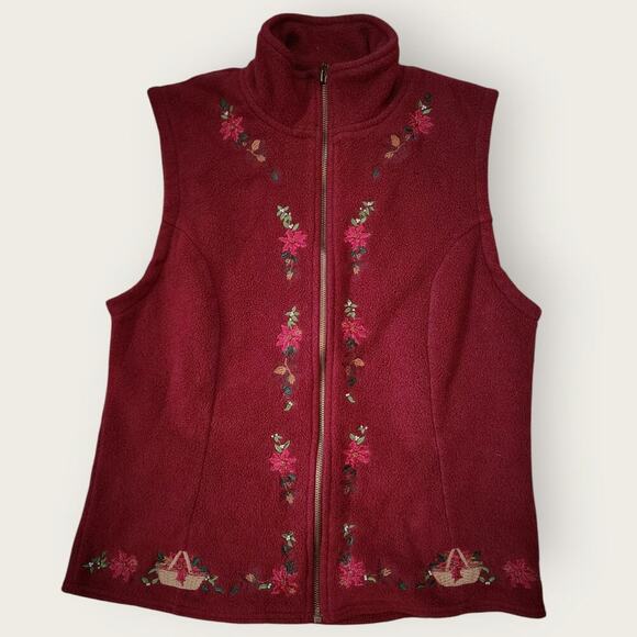 Longaberger Homestead Vest Womens Sz M VTG Full Zip Embroidered Floral/baskets - Picture 1 of 4